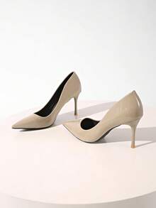 Fall/Winter Women's Elegant Light Gray Glossy Leather 8.5cm Thin Heel Pointed Toe Shallow Sexy Nightclub Fashion Wedding Commute Daily High Heel Pumps,Elegant,Party - Light Grey - View 3