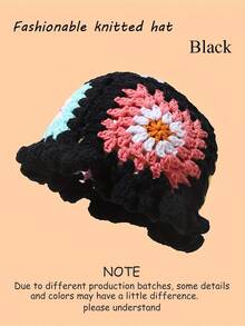 1 pieza Gorro tejido a mano a ganchillo, gorro tejido cálido para mujer, otoño/invierno