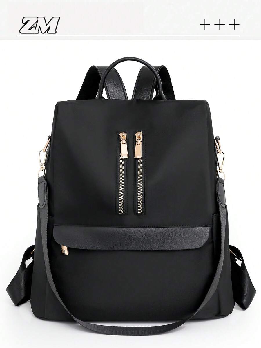 Women's Large Capacity Casual Backpack, Quilted Solid Color Versatile Shoulder Bag And Hand Bag - Black - View 1
