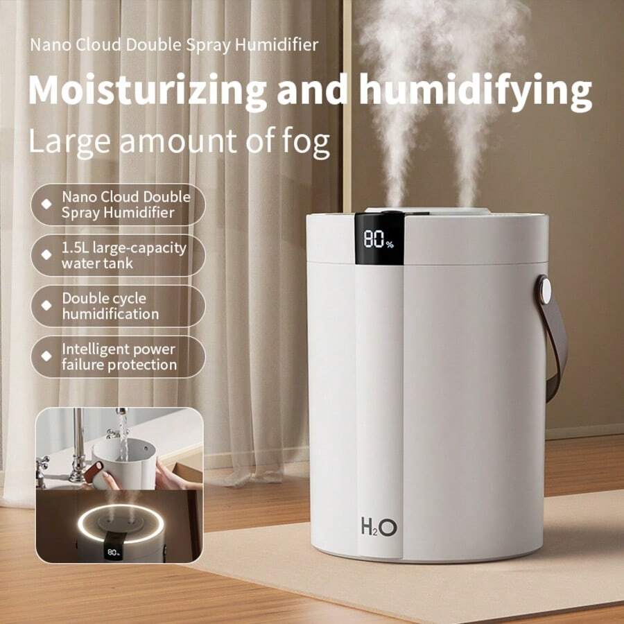 GS44 Humidifier New Rechargeable Humidifier Warm Night Light Digital Display Function Quiet Large-Capacity Home Air Humidifier Dual Nozzles For High Mist Output Suitable Scenarios: Desk Humidifier Bedside Humidifier Indoor Use Holiday Gift Fashion Essential Cozy Ambiance Minimalist Design Battery Capacity: 1200mAh