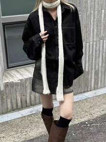 1pc Slightly Curled Edge Thin Scarf, Fashion Versatile Long Scarf, Narrow Style, Suitable For Dress Matching - White - View 5