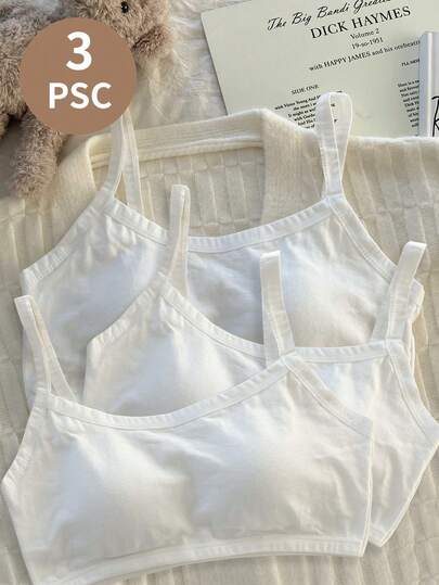 Teenage Girls' Cotton Bralette Wireless Bra Camisole Crop Top Undershirt For Puberty, Middle/High School Students