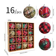 16Pcs Christmas Buffalo Plaid Ball Ornaments Christmas Fabric Foam Ball With Snowflake Pattern Ornaments Shatterproof Christmas Tree Hanging Ornament For Xmas Party Decoration Supplies Home Decor Christmas Decorations Room Decor Winter