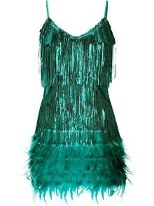 Women's Sequin Cocktail Dresses 1920s Flapper Dress Gatsby Fringe Mini Dresses Feather Prom Party Dress - A-green - View 6