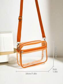 Casual Transparent Crossbody Bag, Minimalist Fashion PVC Zipper Shoulder Bag With Adjustable Strap - Orange - View 6