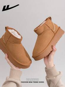 WARRIOR 1 Pair Women's Warm Thick Snow Boots, 2025 Autumn/Winter New Arrival, Tube Design, Thick Sole, Fashionable Short Tube Boots, Slip-On, Outdoor Winter Shoes - Camel 1863 - View 8