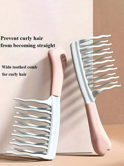 1pc Set Of Dual Wide-Tooth Hair Combs, Ideal For Long Curls & Voluminous Styles - Stylish Black & Light Blue Combs With ABS Handles, Perfect For Curly Hair Management & Home Massage, Ideal Holiday Gift For Friends, Stylish Hair Care|Elegant Hair Combs|Durable ABS Handles