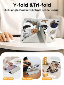 Starry Universe Pattern-Sided Painted Effect Acrylic Crystal Cover For IPad 10th Generation, IPad 10.2/Mini6/Mini7/9.7inch, Tablet Case Compatible With Samsung Galaxy Tab A9 Plus,3+Y Fold Anti-Bend, Reinforced Silicone Corners, Auto Wake/Sleep Function, Built-In Pencil Slot, Multi-Angle Foldable Stand - Perfect Daily Protection, Great Holiday Gift - Multicolor - View 9