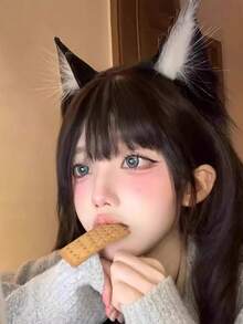 1个黑色猫耳发箍 Cos仿真立体动物耳朵洛丽塔可爱毛绒耳朵女孩发饰洗脸发箍头饰动漫角色扮演发夹洛丽塔发箍 - 1pcs - 查看 5
