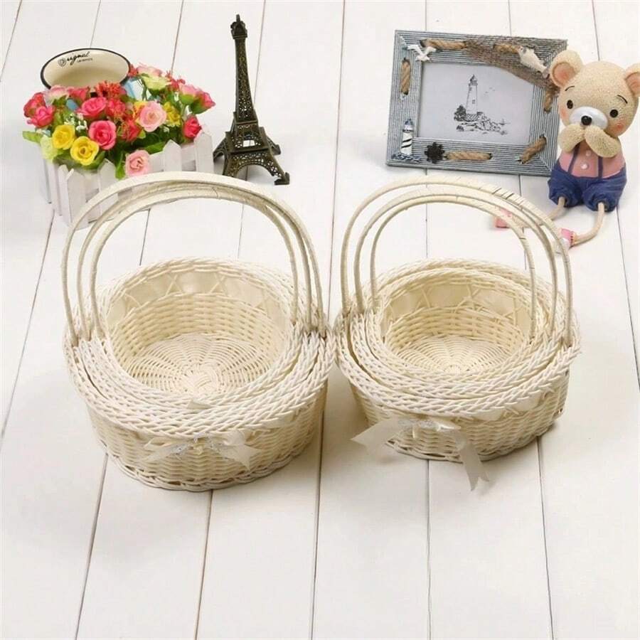 Decorative Flower Basket, Flower Girl Basket, Simple & Fresh Handwoven Round Basket, Party Gift Basket - Multicolor - View 1