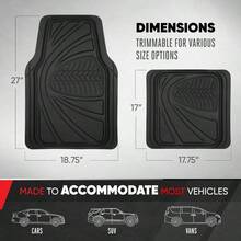 FlexTough Performance All Weather Rubber Car Floor Mats - 3 Piece Floor Mats Automotive Liners Truck SUV, Heavy - Duty Waterproof Black - 純黑色+墊子 - 查看 2