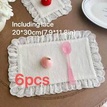 1件/6件/10件韩式Ins风格心形蕾丝小餐巾餐垫，多用途防尘布，适用于食物摄影