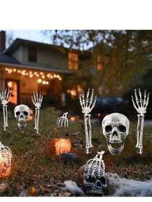 3 pièces Piquets de squelette Décorations d'Halloween - Design réaliste de crâne et d'os, décoration de jardin et d'intérieur en plastique durable, fournitures de fête d'Halloween effrayantes faciles à installer, décoration d'Halloween