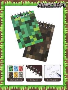 Minecraft 10PCS Minecraft官方授权像素风线圈笔记本可撕线设计课堂笔记本开学季学生套装游戏元素创意笔记本，学校用品，返校季，适合圣诞节，感恩节和教师节的礼物~ - 彩色 - 查看 3