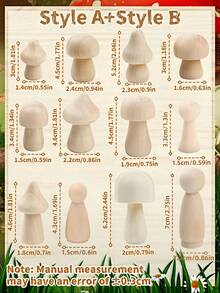 木制蘑菇积木，天然迷你DIY木制蘑菇玩偶，适用于艺术、手工艺、绘画和家居架子上的桌面装饰。