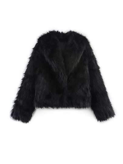 HH Women Solid Faux Fur Jackets Long Sleeves For Warmth Winter Coat Female Fashion Turn-Down Collar Loose Casual Outerwear