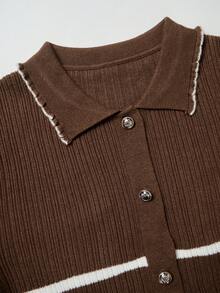 Cárdigan largo para mujer, de tela de punto a rayas, con botones delanteros, rayas acanaladas, para uso casual en vacaciones, citas por la noche, viajes, aeropuerto, otoño/invierno