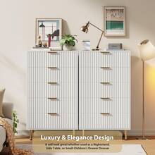 5 Drawer Dresser For Bedroom, 48" Tall Modern Chest Of Drawers With Deep Drawers And Wide Top, Fluted Wooden Dresser Organizer For Living Room, Hallway, Kids Room - trắng - Xem 7