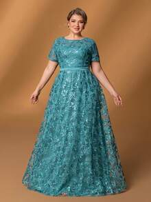 Faeriesty Mosy Plus Short Sleeves Floral Sequin Mother Of The Bride Dress&Wedding Dress&Formal Party Dress&Long Evening Gown