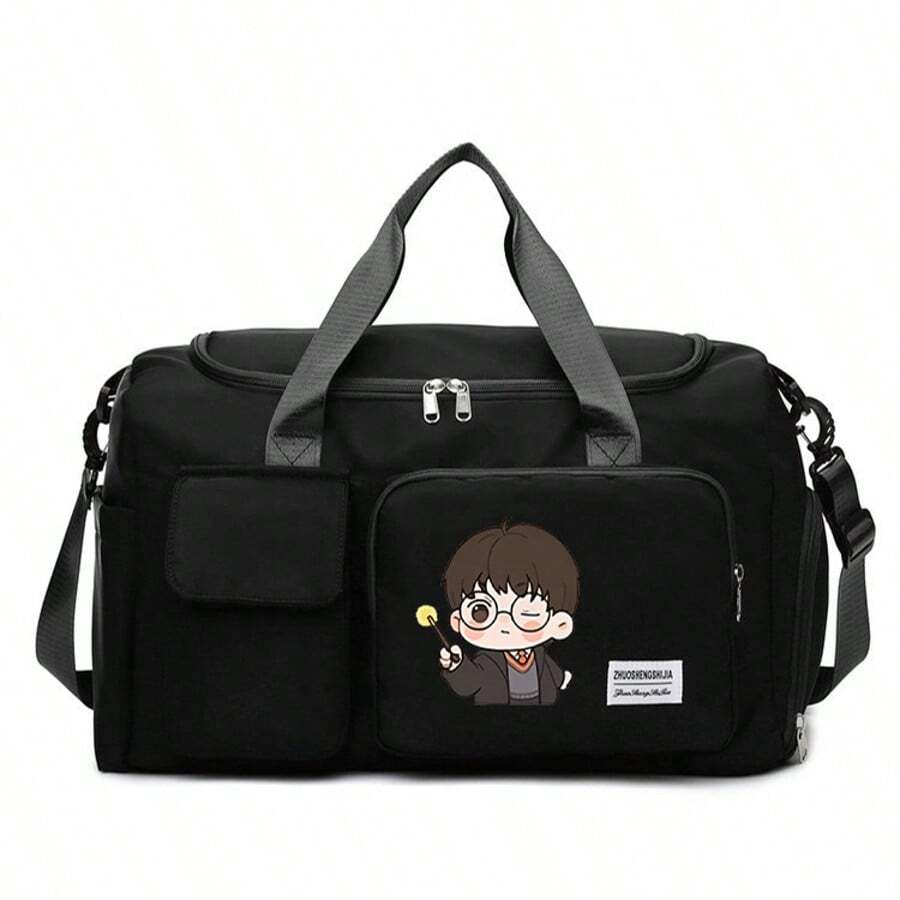 Warner Bros Geantă de călătorie cu imprimeu de desene animate Harry Potter, geantă de bagaje cu capacitate mare, geantă sport casual, geantă de umăr portabilă cu spațiu de depozitare pentru pantofi