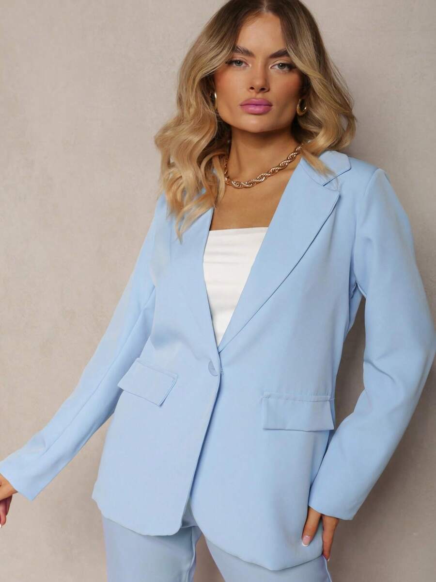 Einreihiger Blazer mit dekorativen Revers - Babyblau - Übersicht 1