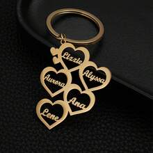 1pc Customized Multi-Heart Shaped Name Keychain, Stainless Steel Accessory, Personalized Family Member Name Keychain, Family Gift, Father's Day Gift, Graduation Gift, Couple Gift, Friendship Gift - Multicolor - View 6