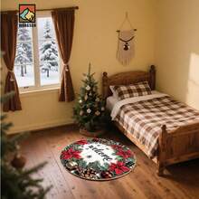 1 pièce Tapis de bain antidérapant rouge pointe de Noël, en matériau de flanelle, tapis de sol rond, décoration moelleuse, convient pour les salles de bains, les portes, les cuisines, les salons et autres occasions, lavable en machine, antidérapant, décoration de Noël, peut être offert en cadeau