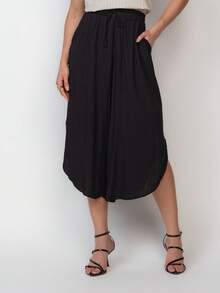 Plain Viscose Pantacurt Pants Simple Knot House - Black - View 1