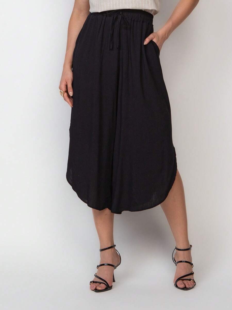 Plain Viscose Pantacurt Pants Simple Knot House - Black - View 1