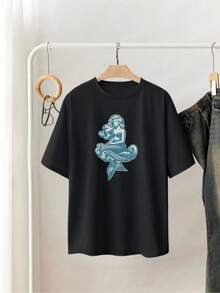Mermaid Graphic Popular Tops Cotton T-Shirt
