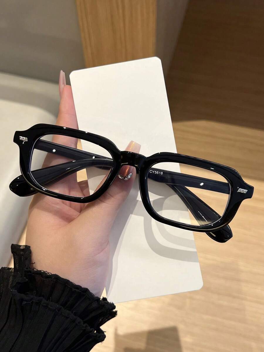 1pc Women's Plastic Square Small Frame Thin Leg Non-Prescription Glasses, Retro Rivet Simple Casual Multi-Color Versatile European And American Sexy Decorative Fashionable Glasses