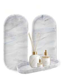 1pc Bathroom Vanity Tray, Silicone Bathroom Countertop Tray For Perfume, Keys, Jewelry, Soap Dispenser, Organizer For Kitchen Sink (Marble White)