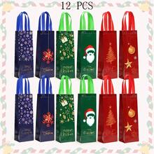 Bulk Christmas Wine Bottle Gift Bags - Elegant Holiday Design (Snowflake, Tree, Santa Hat) - Navy Blue/ - Sturdy Non-Woven Fabric, Suitable For Christmas Party Gifts, Wine Bottle Decor - Easy Closure Design, Packaging - Suitable For Home, Office Or Commercial Use, With Die-Cut Handle Closure - Multicolor - View 9