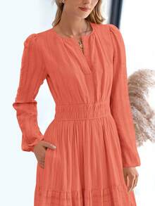 Women Fall Maxi Dresses Long Sleeve High Waist Tiered Flowy A-Line Boho Bohemian Long Dress Beach Holiday Vacation Wedding Guest Valentine Outfit - trái cam - Xem 4