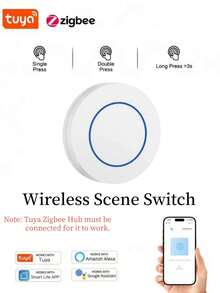 涂鸦Zigbee智能按钮场景开关Zigbee调光按钮多场景联动无线自动控制光幕集线器需要 - 白色 - 查看 2