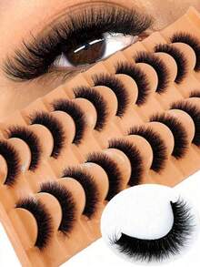 10 Pairs 6D Fluffy False Eyelashes - D Curl, 6-14mm - Dramatic Lashes For Voluminous Eye Makeup, Handmade Reusable Short Natural Lashes - Natural Lashes - View 7