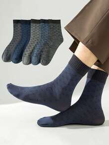 5 双男士超薄透气钻石提花中筒商务袜，柔软防滑，适合休闲和旅行穿着（随机混合），秋季 - 彩色 - 查看 8