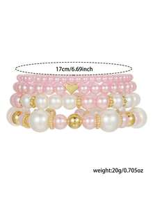 4 peças/conjunto Pulseiras Elásticas com Espaçadores de Contas em Forma de Coração de Pérola Falsa CCB, Adequadas para Presentes e Uso Diário, Adolescentes