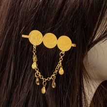 1件复古金币流苏链发夹，中东/灵感个性化设计刘海发夹，情人节配饰，婚礼发饰 - 金色 - 查看 6