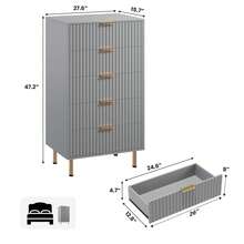 5 Drawer Dresser For Bedroom, 48" Tall Modern Chest Of Drawers With Deep Drawers And Wide Top, Fluted Wooden Dresser Organizer For Living Room, Hallway, Kids Room - Xám - Xem 2