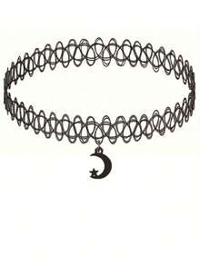 1 件哥特式蝙蝠、新月吊坠项链，复古镂空设计可调节颈链，适合男女，优雅的万圣节礼物（弹性） - 彩色 - 查看 12