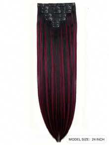 7片/套 16英寸夹式接发，黑色直发，自然渐变色，耐热纤维，女士适用 - 彩色 - 查看 3