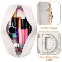 Bride Patch Letter Makeup Bag For Women - Luxury White Pearl Rhinestone Travel Toiletry Pouch & Purse Organizer, Elegant Bridesmaid Engagement Wedding Gift , High-Density Nylon & Soft Lining,  Design For Cosmetics, Skincare & Daily Essentials, Perfect For Bridal Shower, Honeymoon, Anniversary & Birthday Presents, Stylish & Practical Accessory For Modern Ladies .Beauty And Makeup Bag For Bridesmaids, Skincare And Toiletries Bag, Lightweight Multifunctional Storage Bag, Travel Essentials, Back To School Supplies, Used For Gifts, Girls, Friends, Weddings - 彩色 - 查看 5