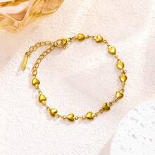 1 Set Minimalist Romantic Heart Design Stainless Steel Women's Jewelry Set, Smooth Bubble Heart Necklace & Bracelet Set, Couple Jewelry, Suitable For Daily Wear, Wedding, Formal Occasions, Jewelry Gift Set