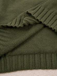 Casual Loose High Neck Drawstring Knit Pullover - Army Green - View 9