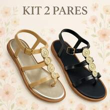 Kit Of 2 Pairs Of Women's Flat Sandals, Modern And Comfortable, For Walking - Caribbean - Vàng + Đen - Xem 1