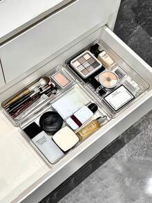 1/4/7/8/11 szt. Przezroczysty organizer do szuflady ze zintegrowanym schowkiem, wszechstronny organizer na przybory piśmiennicze i kosmetyki, idealny do przechowywania niezbędnych kosmetyków, artykułów biurowych, różnych przedmiotów, artykułów szkolnych, idealny na prezenty świąteczne, w tym na Halloween, Boże Narodzenie, Nowy Rok i Walentynki, ulepsz swoją przestrzeń dzięki funkcjonalnym i stylowym rozwiązaniom do przechowywania na każdą okazję, zmaksymalizuj organizację i estetykę w domu lub biurze, idealny do sezonowych dekoracji i wręczania prezentów, ulepsz swoje biurko i rutynę pielęgnacyjną dziękiniezbędnemu koszowi do przechowywania.