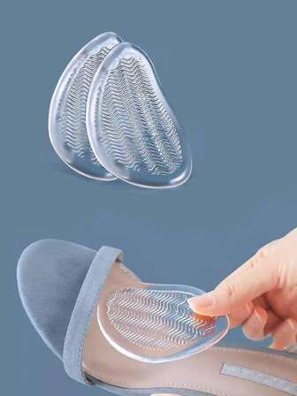 2 件硅胶透明防滑鞋垫，超软加厚可调节半码鞋垫，防止前脚疼痛