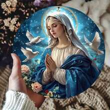 1 peça elegante arte de parede em relevo 3D com a Virgem Maria e flores - céu estrelado tranquilo com pombas, pré-perfurado para fácil instalação - adequado para decoração de casa, café e restaurante - presente perfeito para feriados e aniversários, arte de parede religiosa