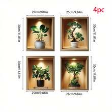 3/4片北欧风花卉植物墙贴，乙烯基墙贴，适用于客厅、卧室、盆栽植物、宿舍、办公室装饰 - 彩色 - 查看 16